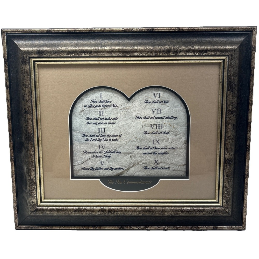Vintage Dicksons Ten Commandments Framed Wall Art Made USA 16x19 EUC